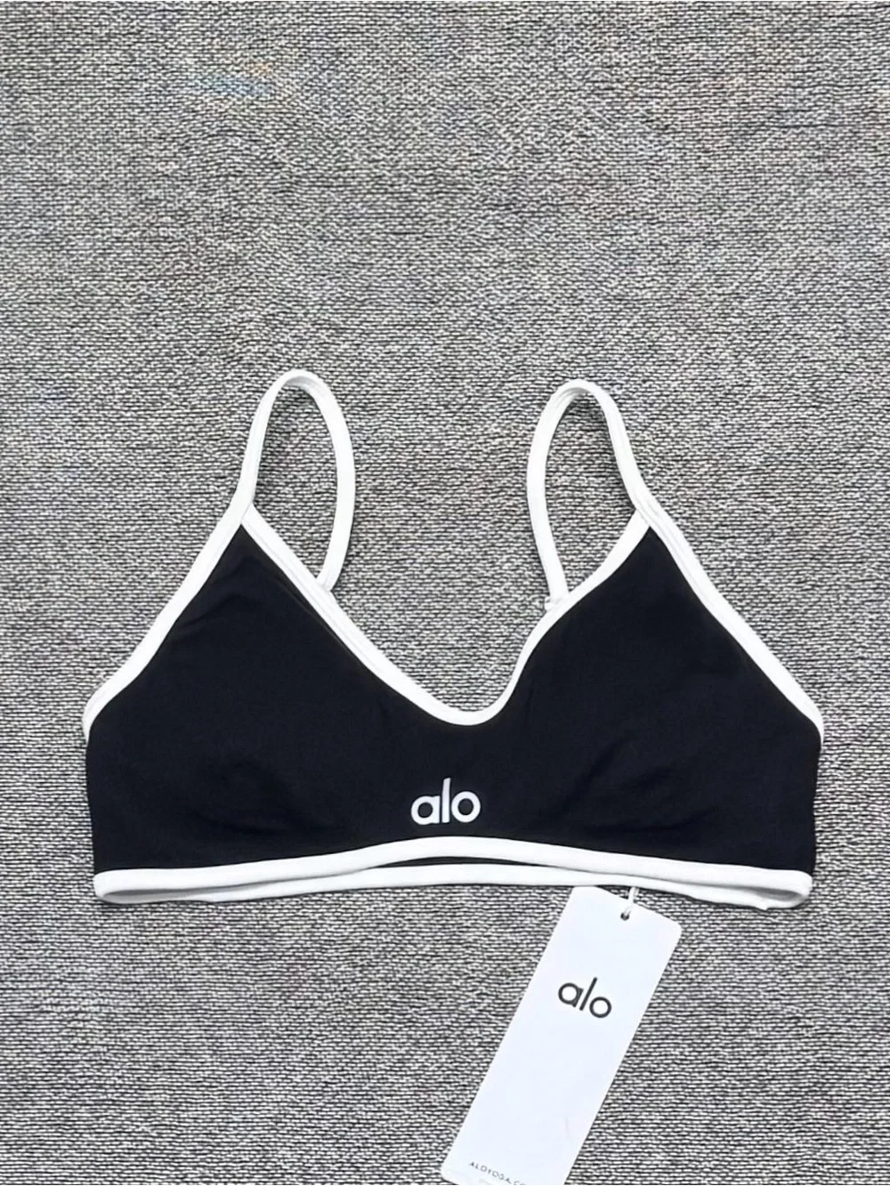 ALO Yoga Black and White Ribbed Bike Shorts and Bralette Set